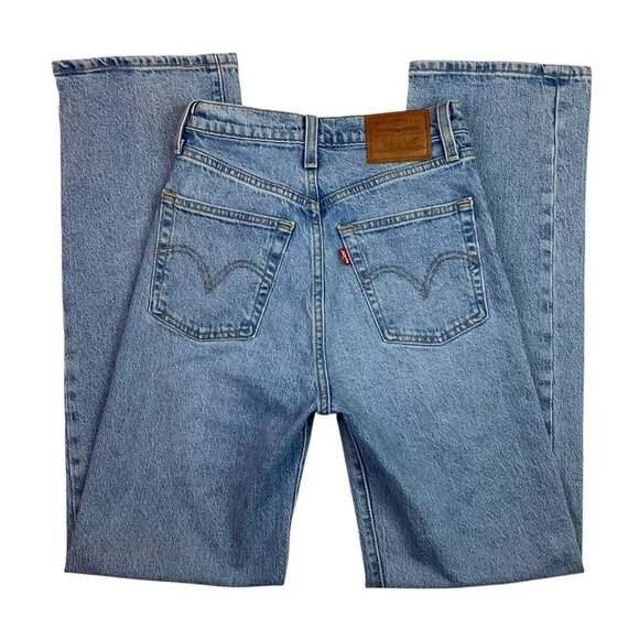 Levis Premium Ribcage Button Fly Straight Jeans Womens 2 High Rise Light Blue De - Picture 8 of 12